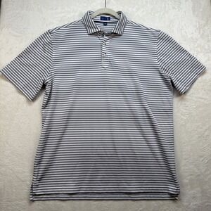 Stitch Golf Polo Shirt Gray White Striped Mens Large Performance Preppy